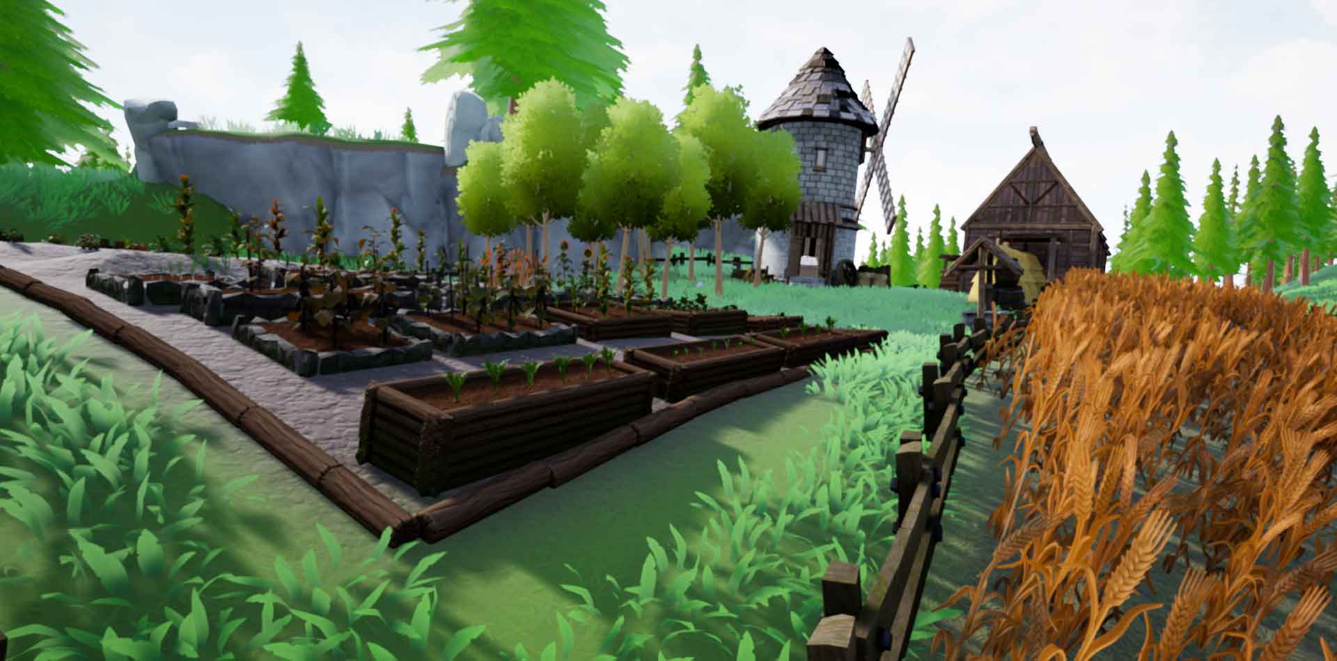 A background image showing a forest with colored trees and a water stream, we can imagine some magic animals roaming around there...